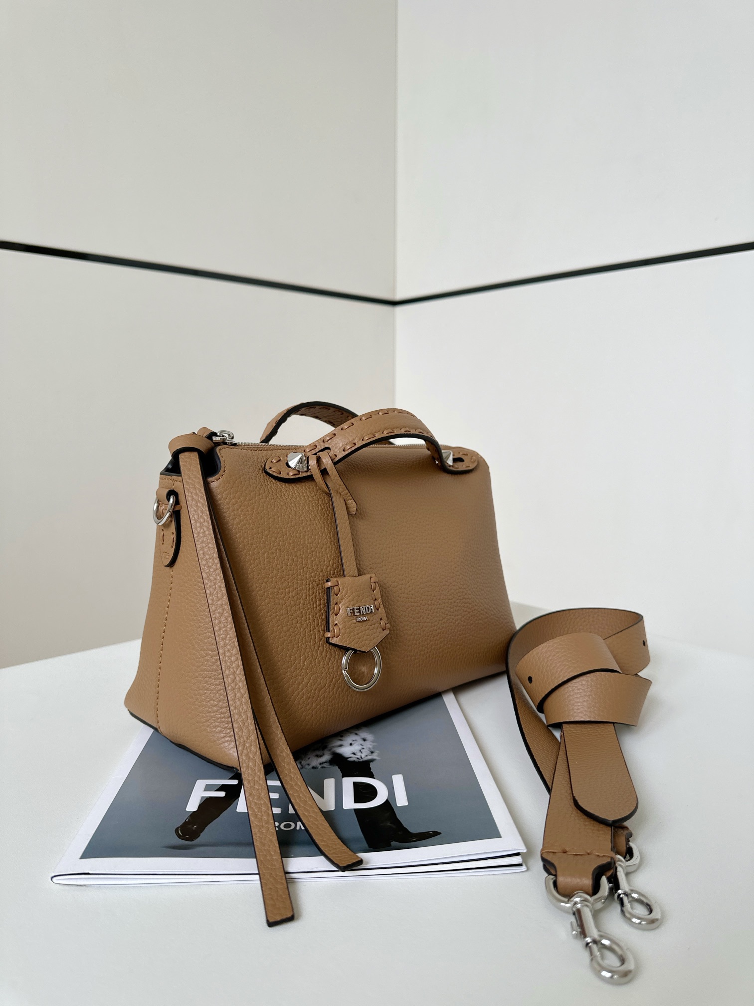 Fendi Medium By The Way Selleria With 192 Hand-sewn Topstitches Shoulder Bag Brown